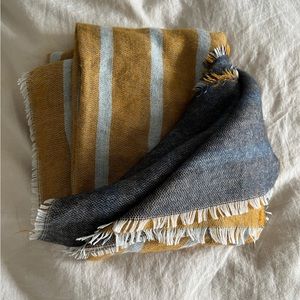 Zara Yellow and White Stripe and Navy Scarf & Blanket